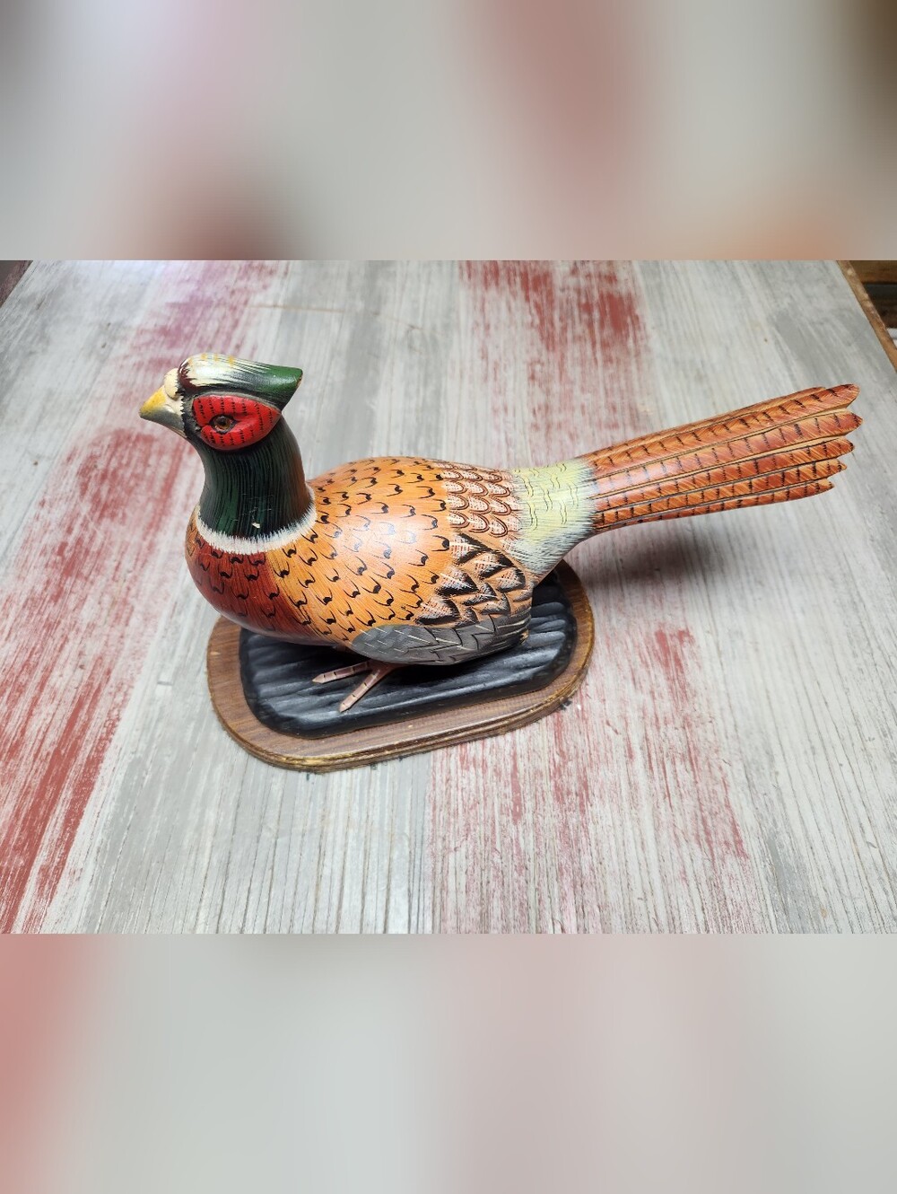 Vintage Wooden Pheasant Carving Folk Art